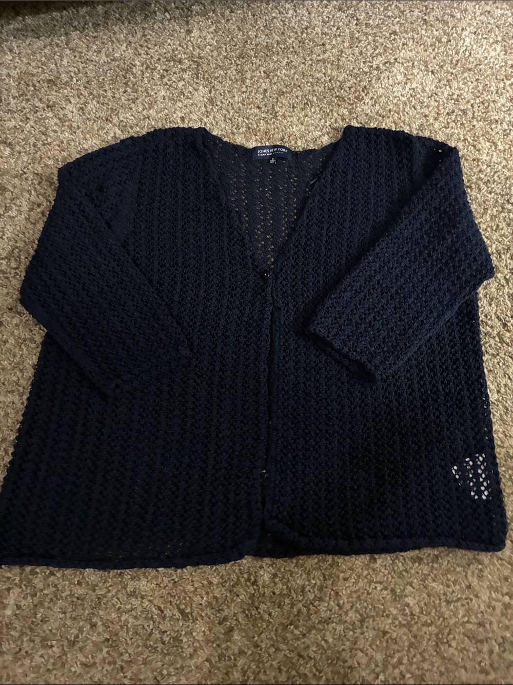 Jones New York Navy Open-Knit Button-Front Cardigan